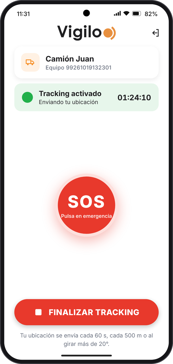 Pantalla del usuario con el botón rojo de SOS